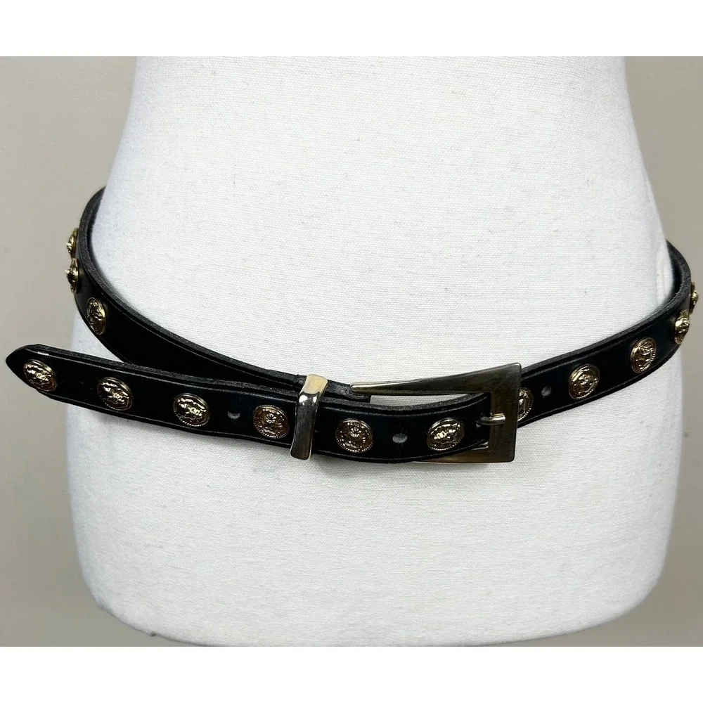 VTG 90s The Limited Belt Black Leather Studded Lions Womens L Made in Italy Glam
